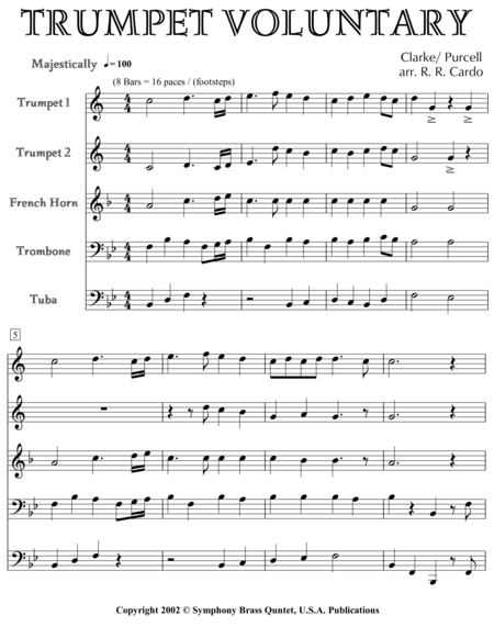 Free Sheet Music Trumpet Voluntary From Wedding Music For Brass Quintet Professional Edition