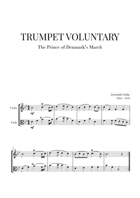 Trumpet Voluntary The Prince Of Denmarks March For Violin And Viola Sheet Music