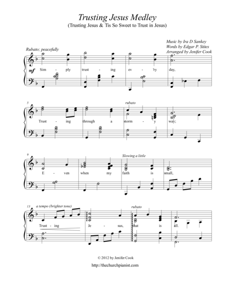 Free Sheet Music Trusting Jesus Medley