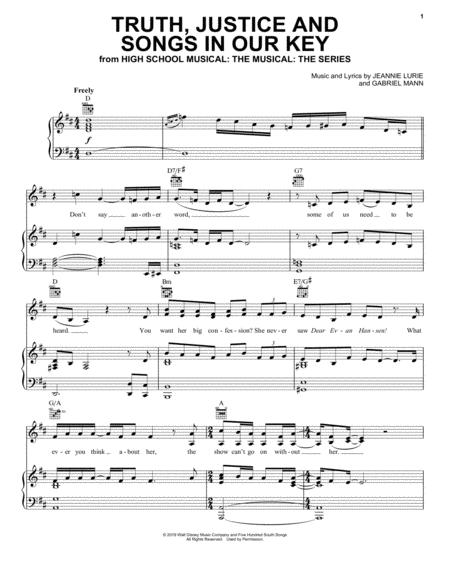 Free Sheet Music Truth Justice And Songs In Our Key From High School Musical The Musical The Series