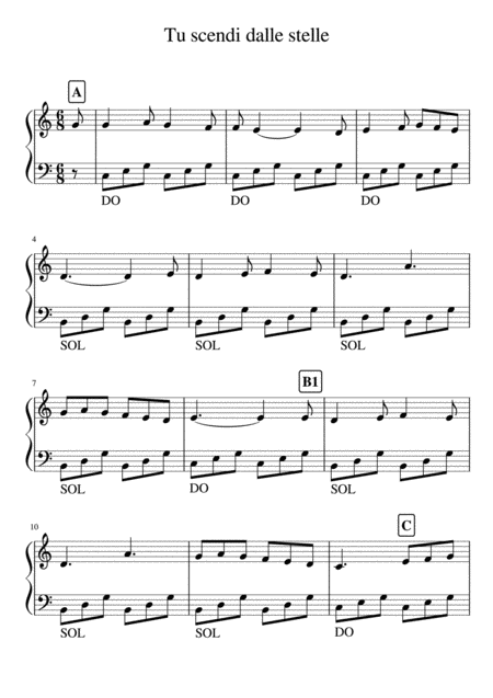 Tu Scendi Dalle Stelle Very Easy Piano For Beginners Sheet Music