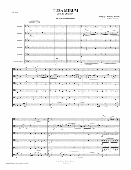 Tuba Mirum From Requiem For 6 Part Trombone Ensemble Sheet Music