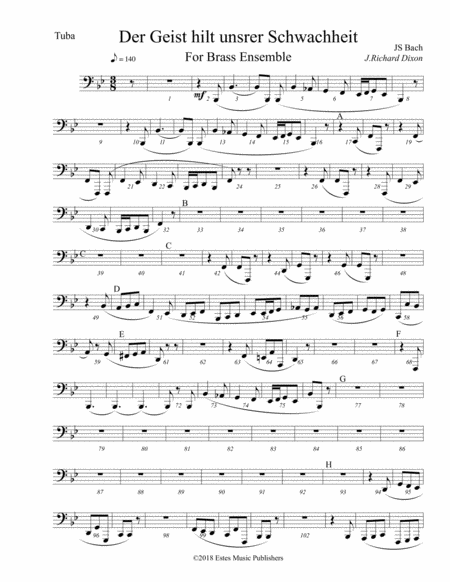 Tuba Part To Der Geist For Brass Sheet Music