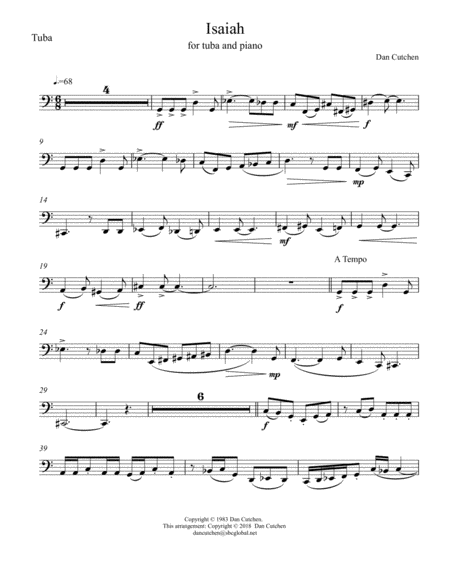 Tuba Solo Isaiah With Piano Accompaniment Sheet Music