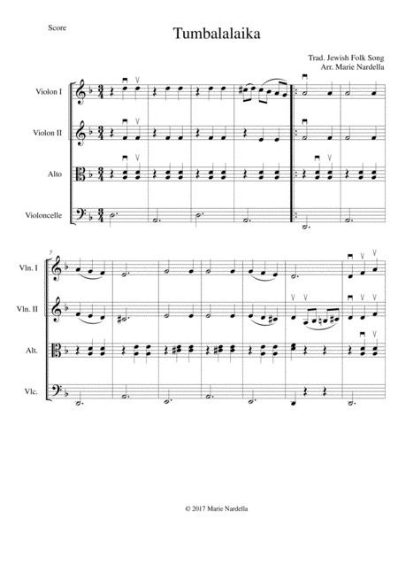 Free Sheet Music Tumbalalaika Easy String Quartet