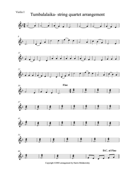 Free Sheet Music Tumbalalaika String Quartet Arrangement