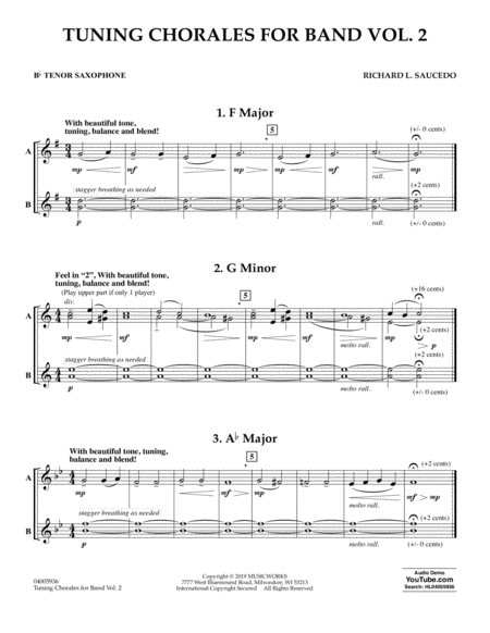 Free Sheet Music Tuning Chorales For Band Volume 2 Bb Tenor Saxophone