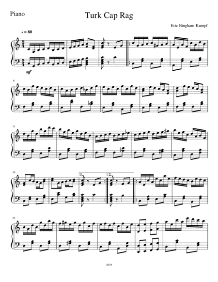 Free Sheet Music Turk Cap Rag