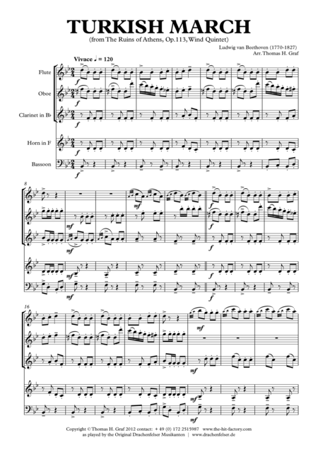 Turkish March Beethoven Wind Quintet Sheet Music