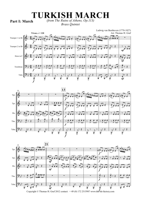 Turkish March Laendler Beethoven Brass Quintet Sheet Music