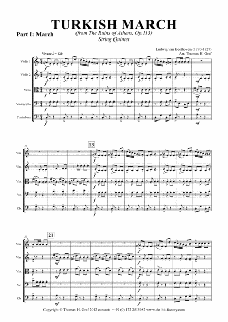 Turkish March Laendler Beethoven String Quintet Sheet Music