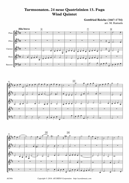 Turmsonaten 24 Neue Quatrizinien 13 Fuga For Wind Quintet Sheet Music