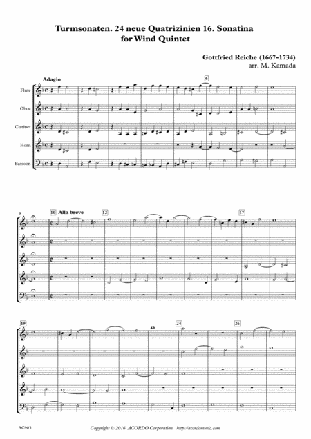 Turmsonaten 24 Neue Quatrizinien 16 Sonatina For Wind Quintet Sheet Music