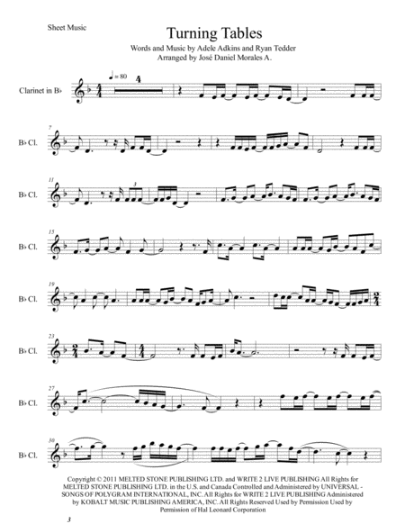 Free Sheet Music Turning Tables For Clarinet In Bb