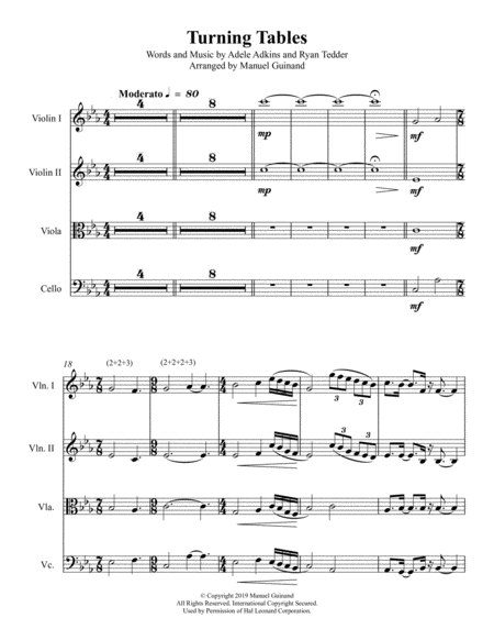 Turning Tables String Quartet Sheet Music