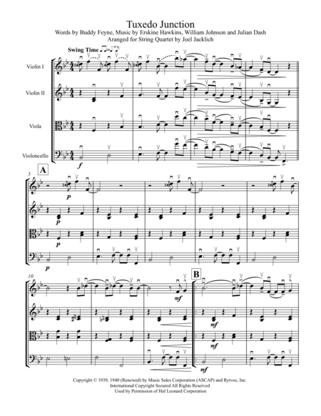 Free Sheet Music Tuxedo Junction For String Quartet