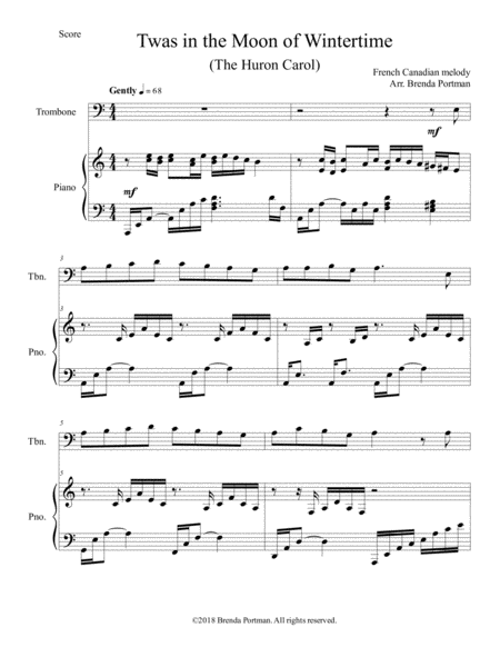 Twas In The Moon Of Wintertime The Huron Carol Trombone Piano Arr Brenda Portman Sheet Music