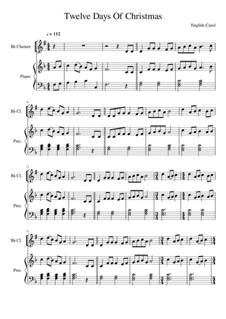 Free Sheet Music Twelve Days Of Christmas Clarinet Solo