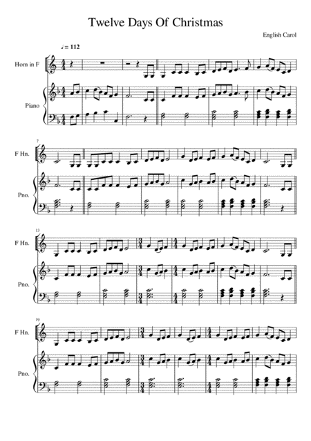 Free Sheet Music Twelve Days Of Christmas Horn In F Solo