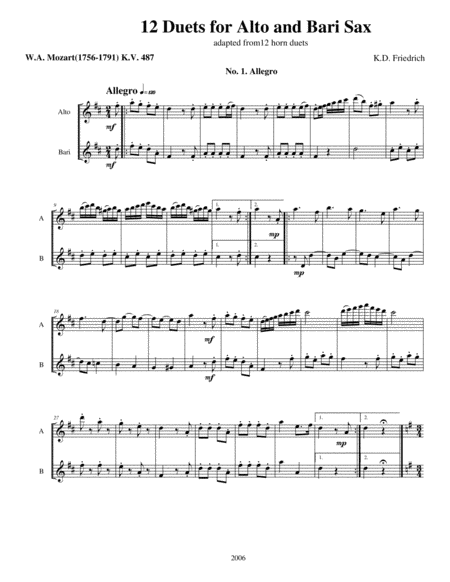 Free Sheet Music Twelve Duets For Alto Bari Saxes