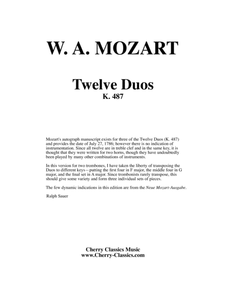 Twelve Duos For Two Trombones Sheet Music