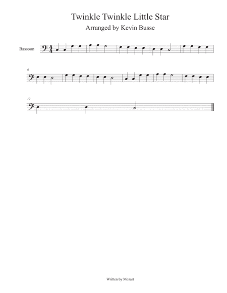 Twinkle Twinkle Little Star Bassoon Sheet Music