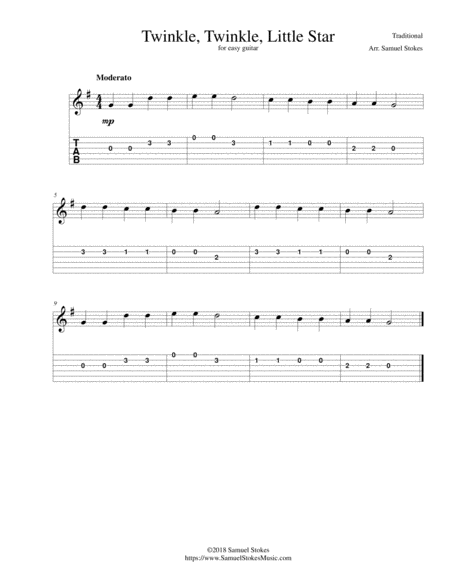 Twinkle Twinkle Little Star For Easy Guitar With Tab Sheet Music