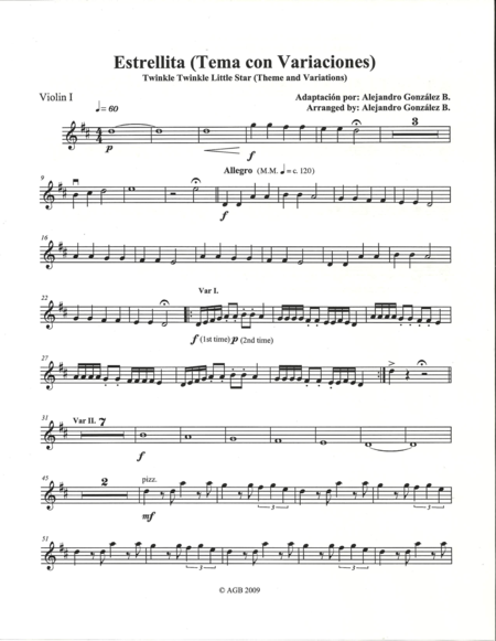 Free Sheet Music Twinkle Twinkle Little Star Theme And Variations For String Orchestra Set Of Individual Parts