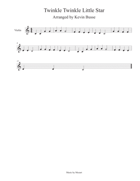 Twinkle Twinkle Little Star Violin Sheet Music