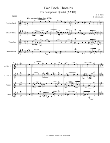 Two Bach Chorales For Saxophone Quartet Sheet Music