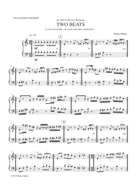 Two Beats Keyboard Sheet Music