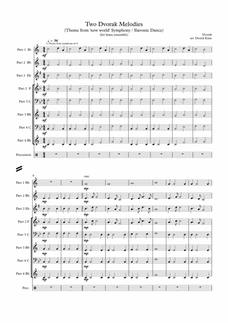 Free Sheet Music Two Dvorak Melodies For Easy Intermediate Brass Ensemble Arranged By Derick Kane