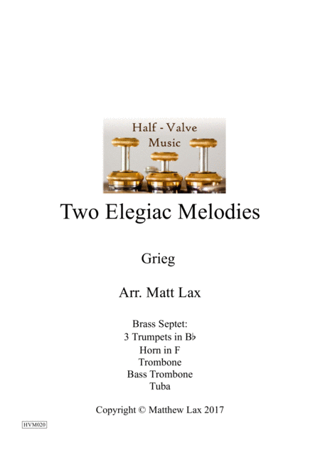 Two Elegiac Melodies Brass Septet Sheet Music