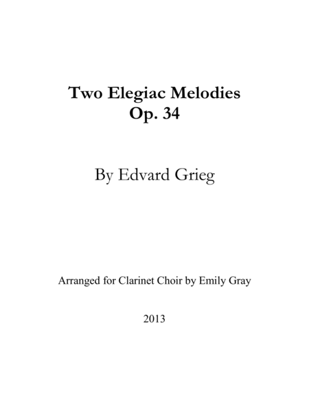 Two Elegiac Melodies For Clarinet Choir Score Sheet Music