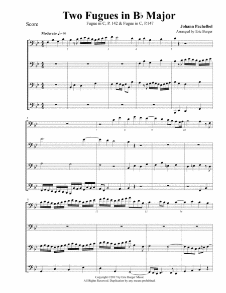 Free Sheet Music Two Fugues In Bb Major For Trombone Or Low Brass Quartet