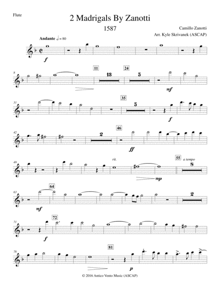 Free Sheet Music Two Madrigals By Zanotti