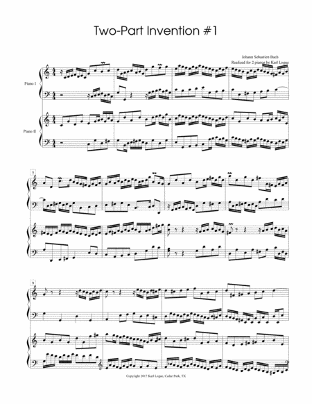 Free Sheet Music Two Part Invention 1