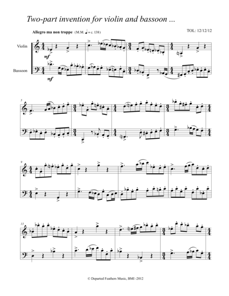 Free Sheet Music Two Part Invention For Violin And Bassoon 2012