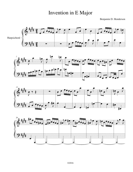 Two Part Invention In E Major Sheet Music