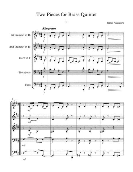 Free Sheet Music Two Pieces For Brass Quintet