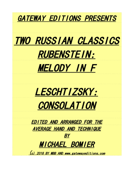 Free Sheet Music Two Russian Classics Rubenstein Melody In F Leschtizsky Consolation Op 19 No 6