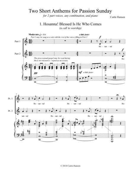 Two Short Anthems For Passion Sunday 2 Pt Sheet Music