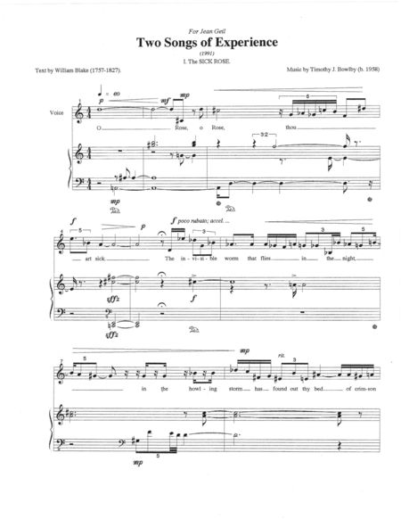 Free Sheet Music Two Songs Of Experience For Soprano Voice And Piano