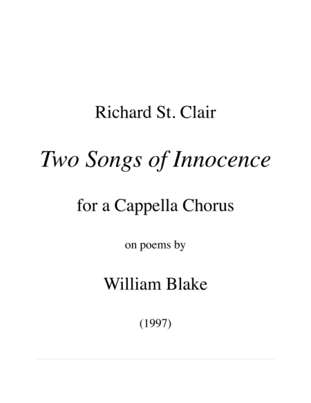 Two Songs Of Innocence After Poems By William Blake I The Ecchoing Green Ii Night Sheet Music