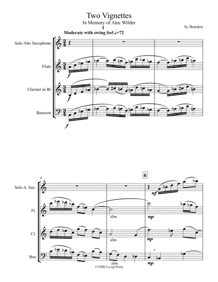 Two Vignettes For Solo Alto Saxophone Wind Trio Sheet Music