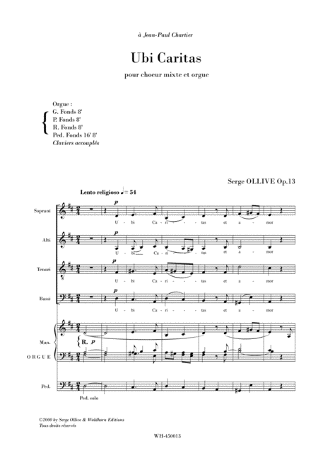 Ubi Caritas Op 13 Sheet Music