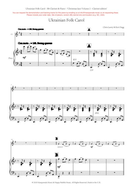 Free Sheet Music Ukrainian Folk Carol Bb Clarinet And Piano Swing Style By Chris Lawry And Keri Degg Includes Free Demo And Backing Tracks On Request See Details On Pr