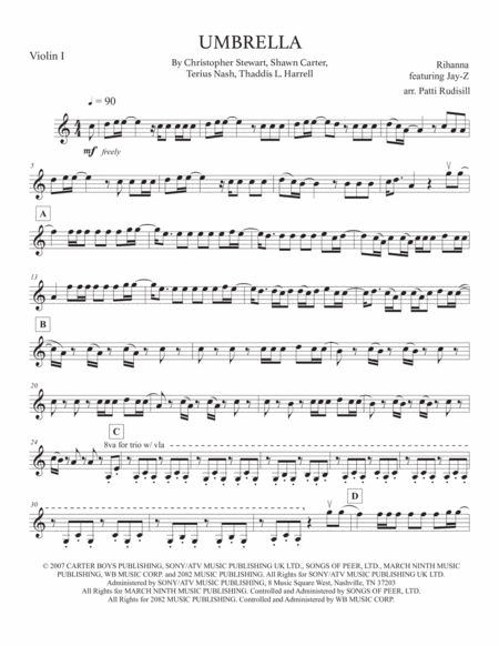 Umbrella Rihanna String Trio Sheet Music