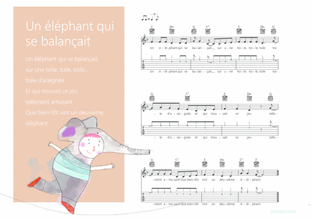 Un Lphant Qui Se Balanait French Popular Song For Kids Melody Guitar Guitar Tab S Sheet Music