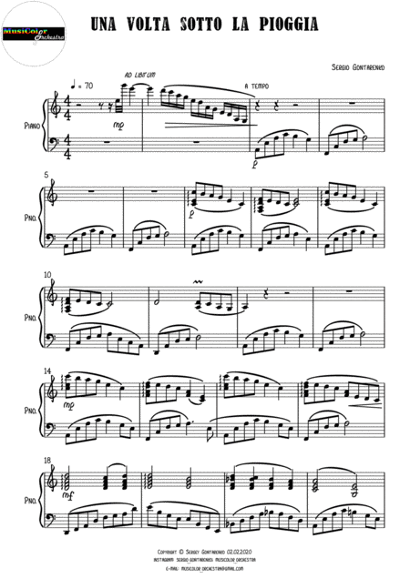 Una Volta Sotto La Pioggia Romantic Piano Music Sheet Music
